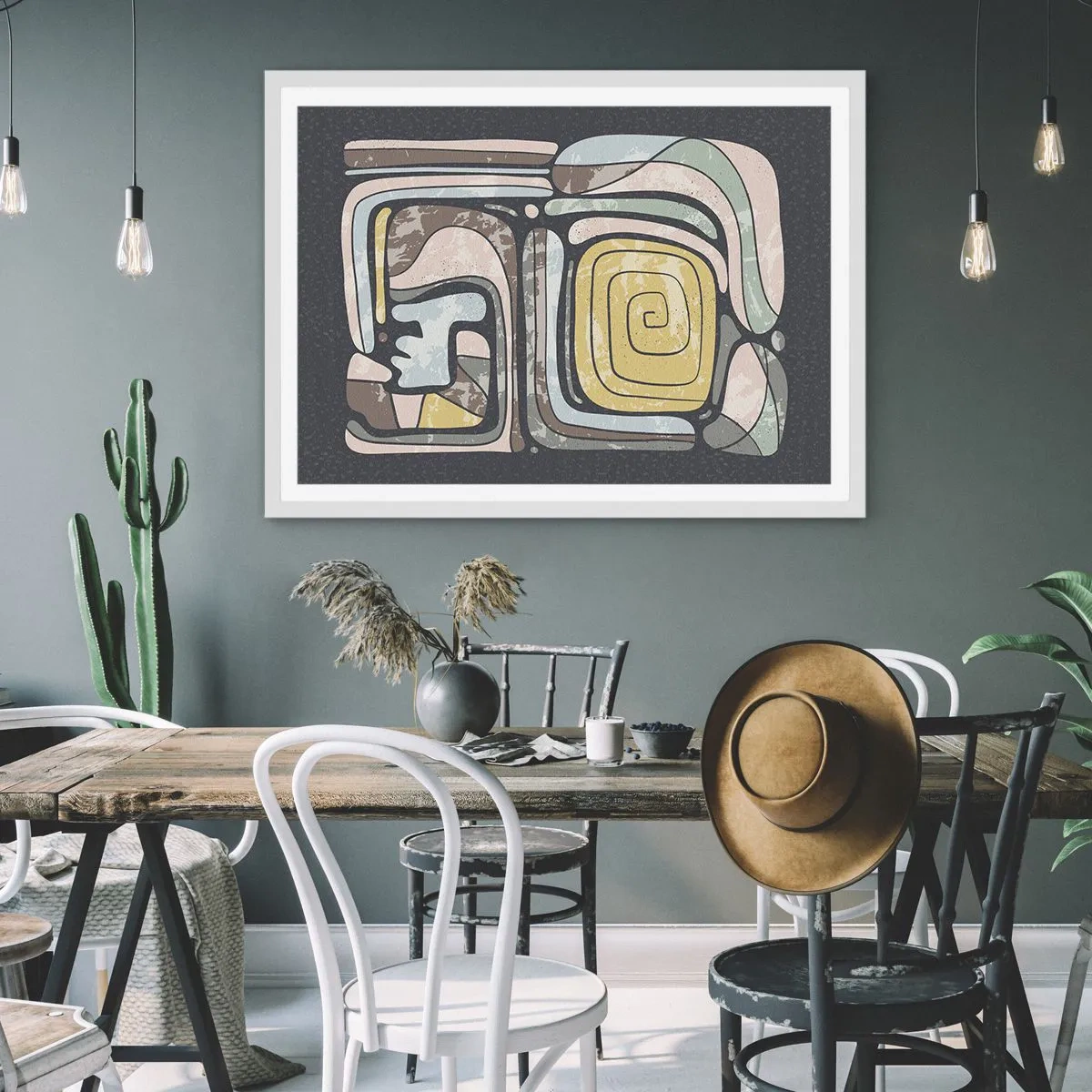 Affisch i vit ram - Abstraktion i en förcolumbiansk anda - 50x40 cm