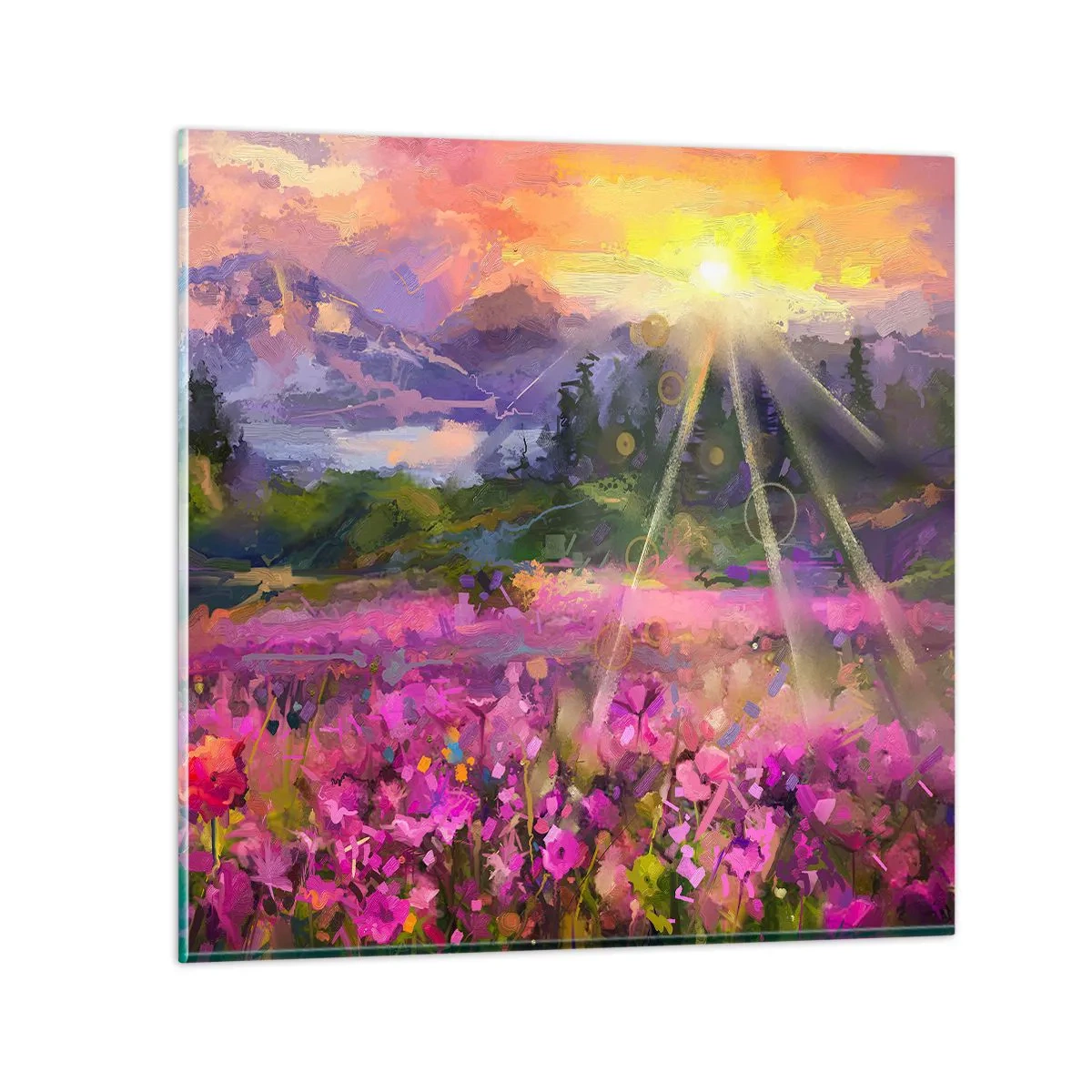 Glastavla - Bild på glas - I dalen under solens beskydd - 60x60 cm