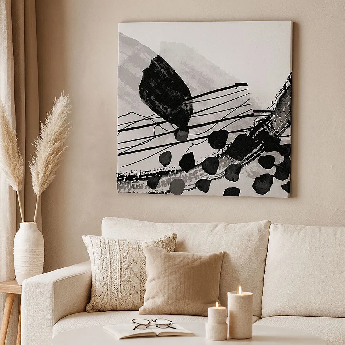 Canvastavla - Bild på duk - Svartvit organisk abstraktion - 30x30 cm