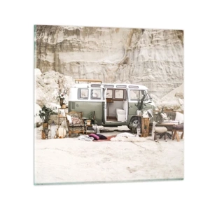 Glastavla - Bild på glas - Dags att börja resan - 50x50 cm