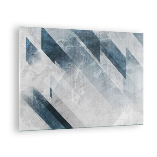 Glastavla - Bild på glas - Geometriska ränder i nyanser av grått och marinblått - 70x50cm - Tredimensionell komposition – gråhetens rörelse - Modern väggdekoration för vardagsrum och sovrum ARTTOR