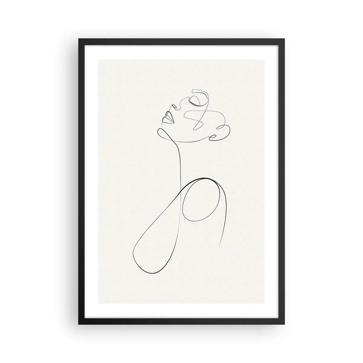 Affisch i svart ram - En minimalistisk linje som skapar en kvinnas silhuett - 50x70cm - Förvirrad i drömmarna - Modern väggdekoration för vardagsrum och sovrum ARTTOR
