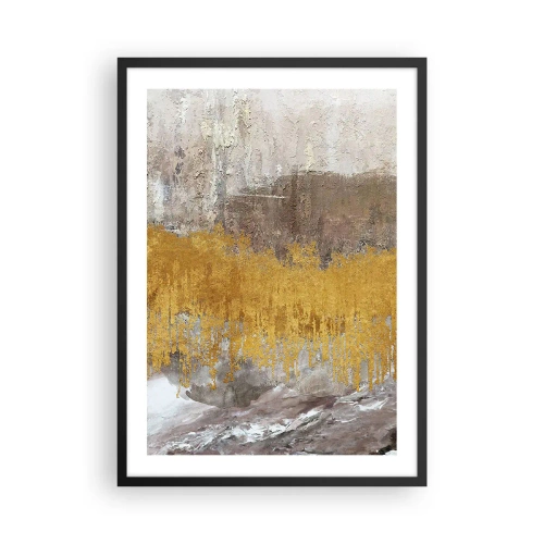 Affisch i svart ram - Abstrakt textur i guld och beige med djupeffekt - 50x70cm - En gyllene explosion - Modern väggdekoration för vardagsrum och sovrum ARTTOR