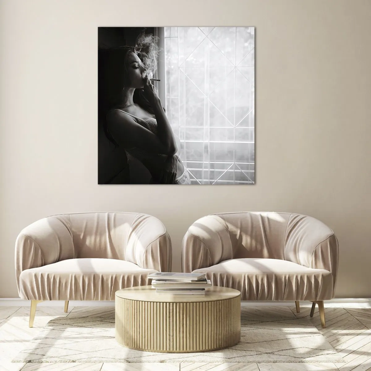 Glastavla - Bild på glas - Ett sensuellt ögonblick - 30x30 cm