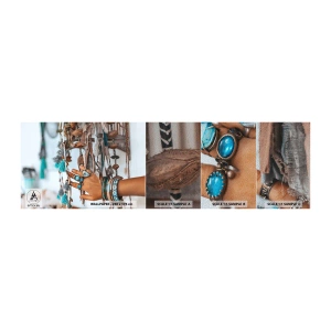Provbit av fototapet Premium Sand - Lokala skatter - Kvinnans hand, Smycken, Boho - 100x30 cm