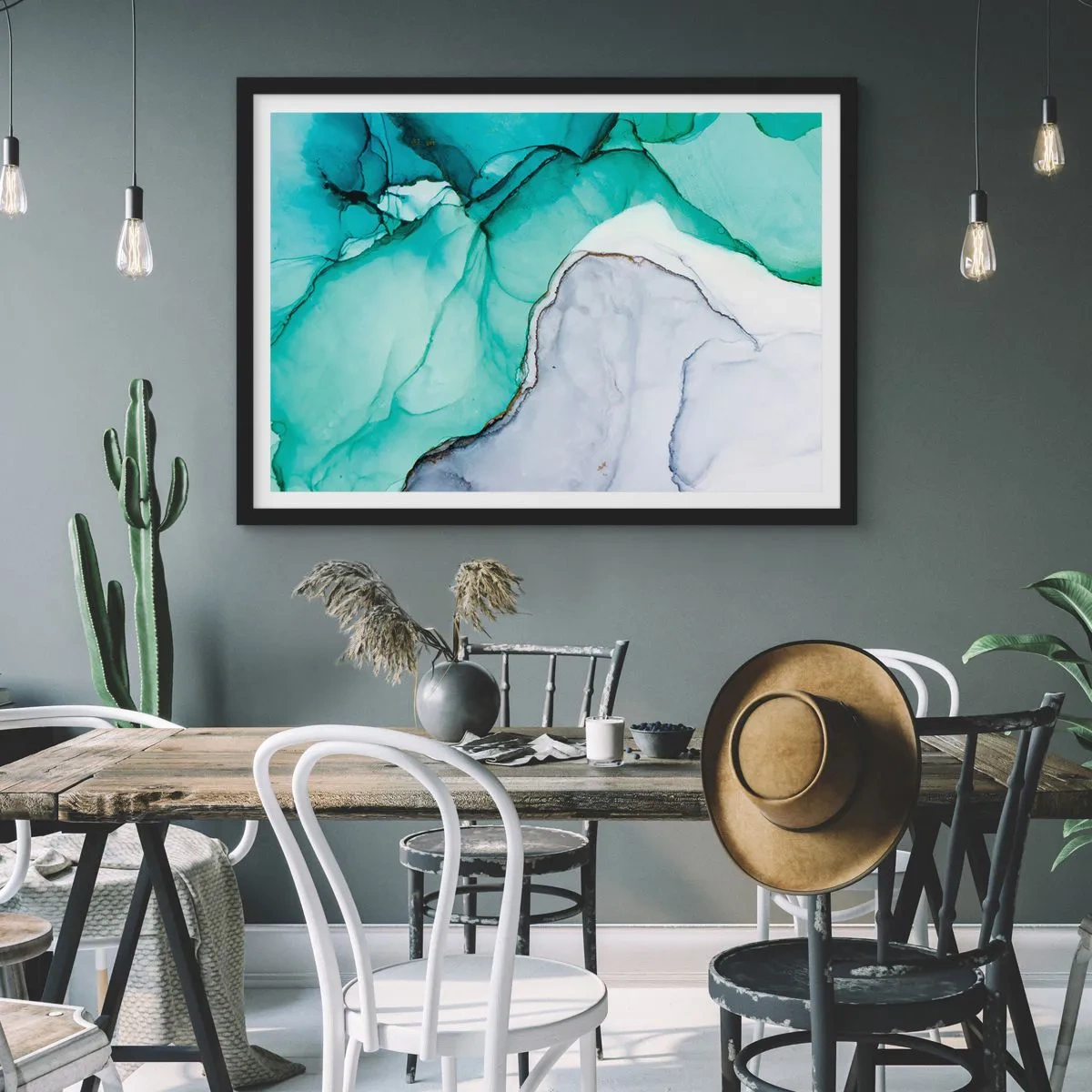 Affisch i svart ram - En studie i turkos - 50x40 cm
