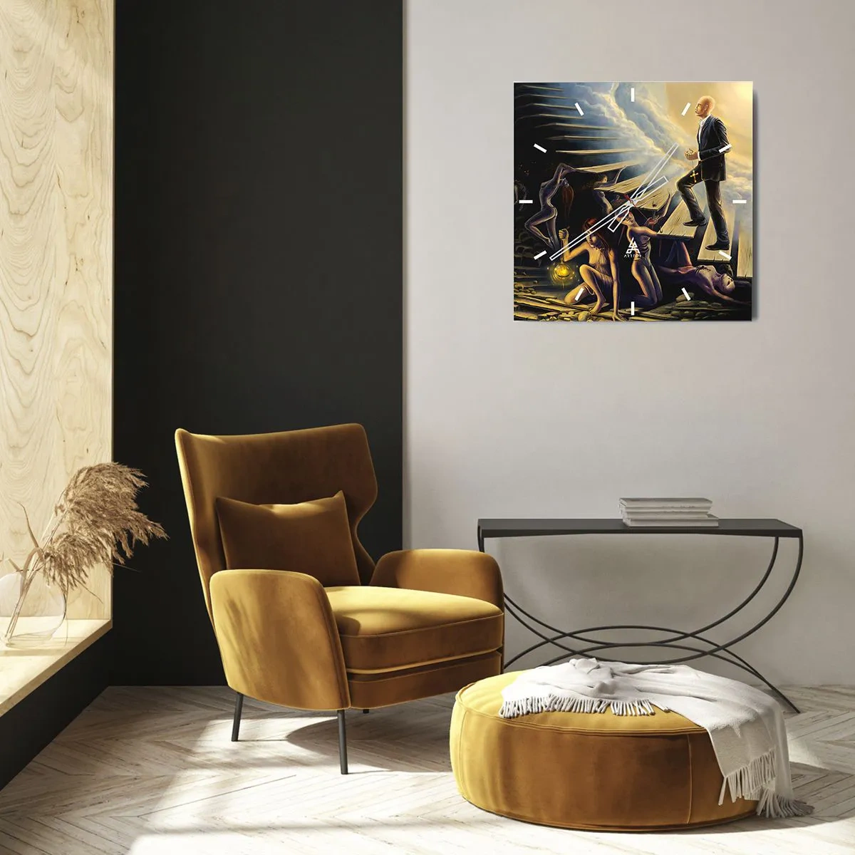 Väggklocka - Klocka på glas - Danteisk vandring mot ljuset  - 40x40 cm