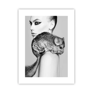 Affisch - Dam med chinchilla - 30x40 cm