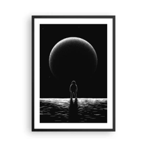 Affisch i svart ram - En astronaut mot bakgrund av en enorm planet i rymden - 50x70cm - Ansikte mot ansikte - Modern väggdekoration för vardagsrum och sovrum ARTTOR