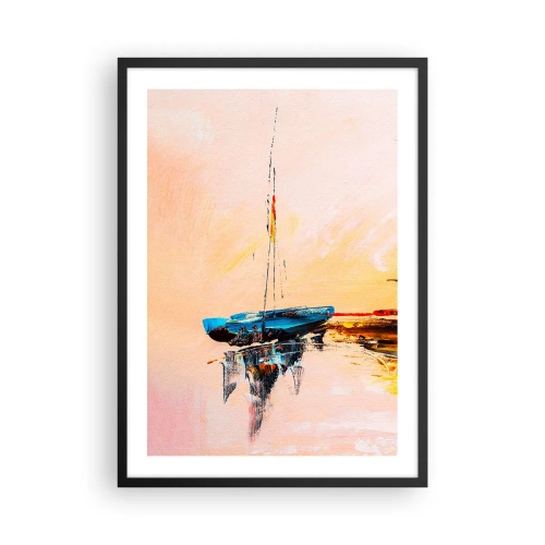 Affisch i svart ram - Abstrakt båt på lugnt vatten vid solnedgången - 50x70cm - En kväll i hamnen - Modern väggdekoration för vardagsrum och sovrum ARTTOR