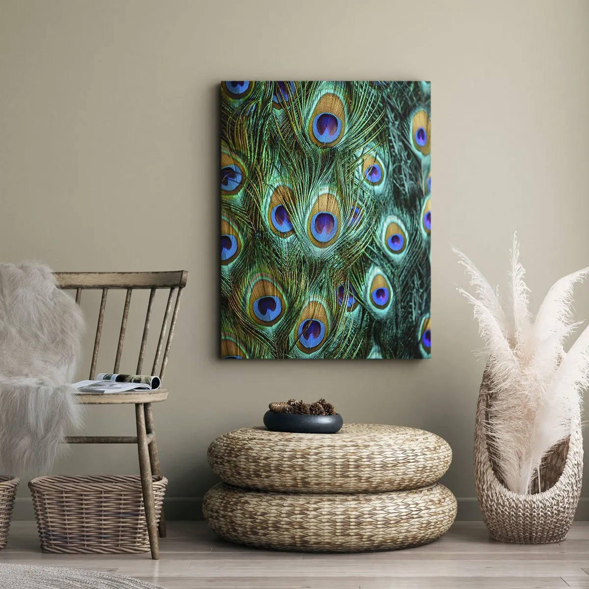 Canvastavla - Bild på duk - Påfågels blick - 45x80 cm