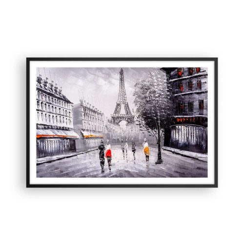 Affisch i svart ram - Promenad i Paris - 91x61 cm