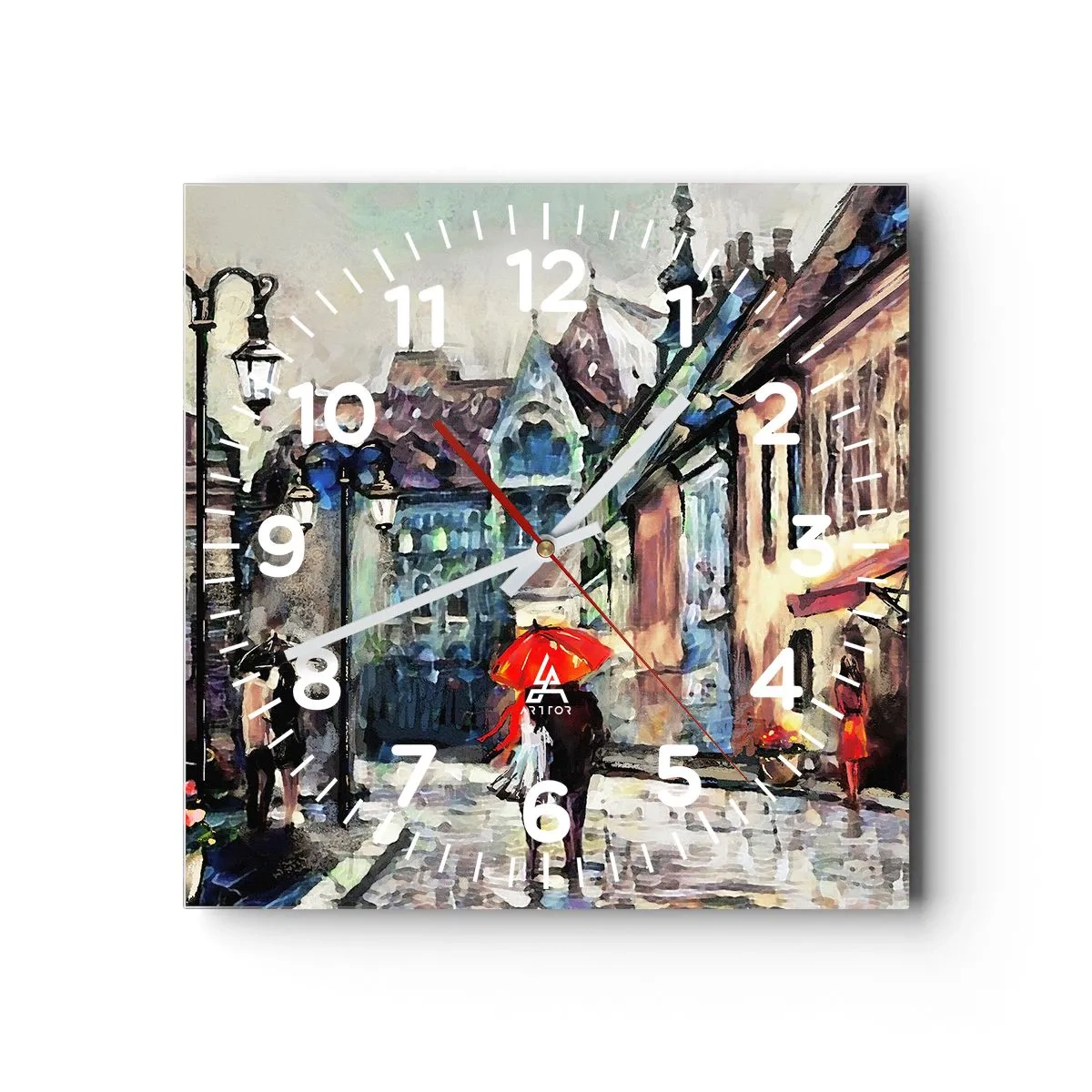 Väggklocka - Klocka på glas - Regn för två - 30x30 cm