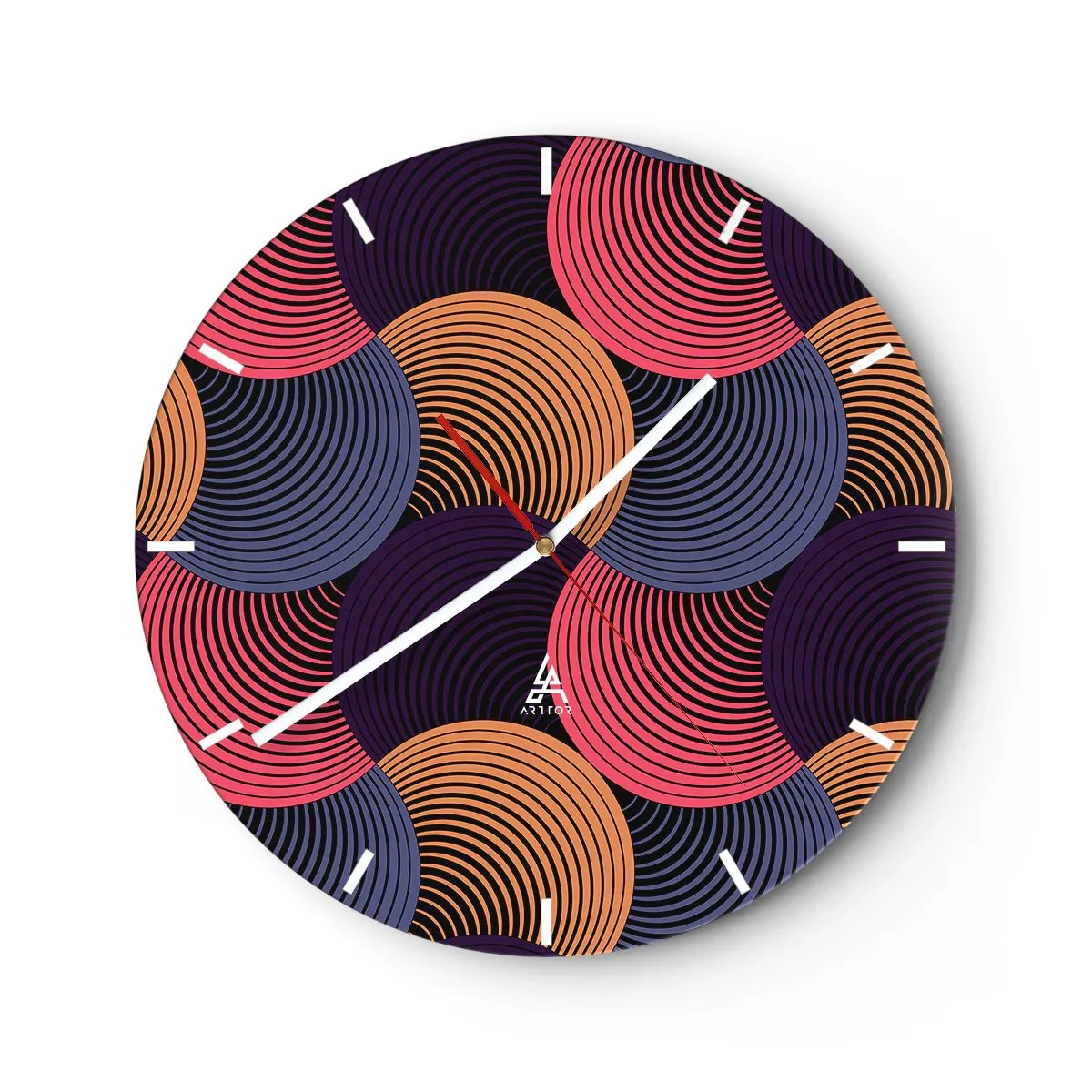 Väggklocka - Klocka på glas - Färgglada koncentriska cirklar i ett dynamiskt arrangemang - 30x30cm - I en cirkulär rytm - Modern väggdekoration för vardagsrum, kök och sovrum ARTTOR