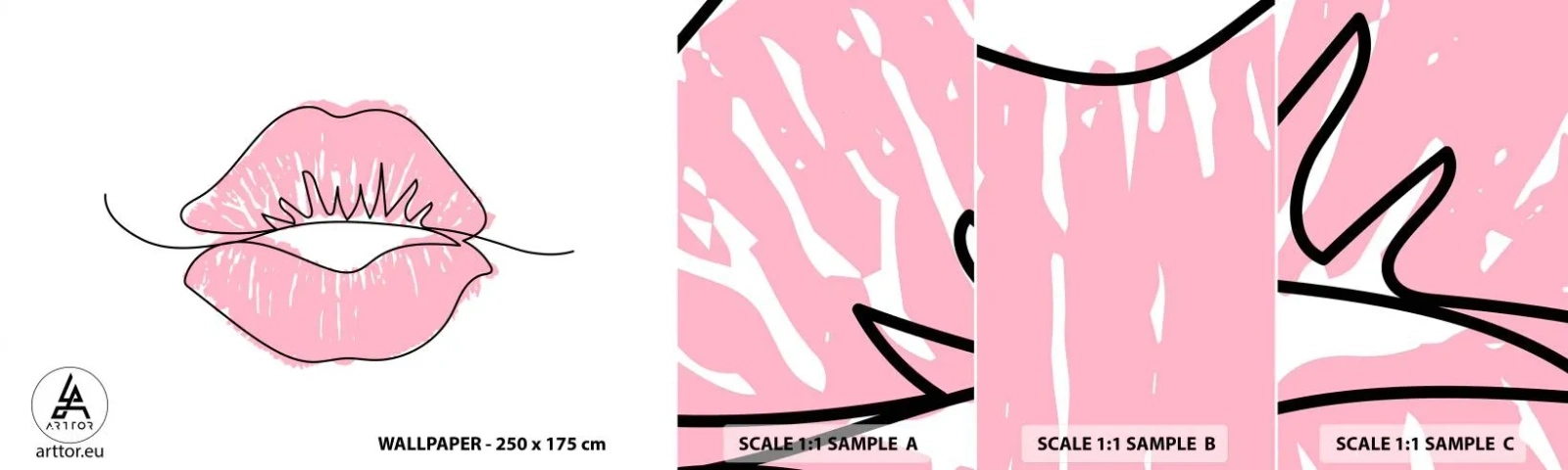 Provbit av självhäftande fototapet Deluxe Sticker - Redo att kyssas? - Grafik, Rosa läppar, Bit - 100x30 cm