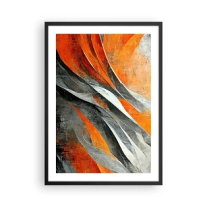 Affisch i svart ram - Dynamisk abstraktion i nyanser av orange och grått - 50x70cm - Värme och kyla - Modern väggdekoration för vardagsrum och sovrum ARTTOR