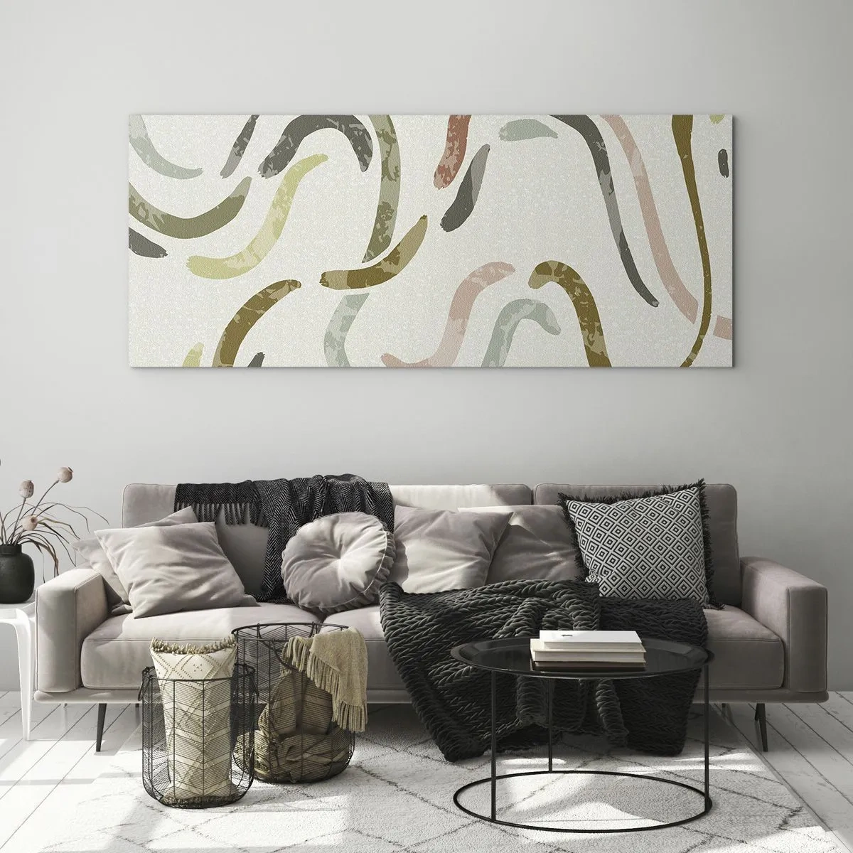 Glastavla - Bild på glas - Abstraktionens glada dans - 120x50 cm