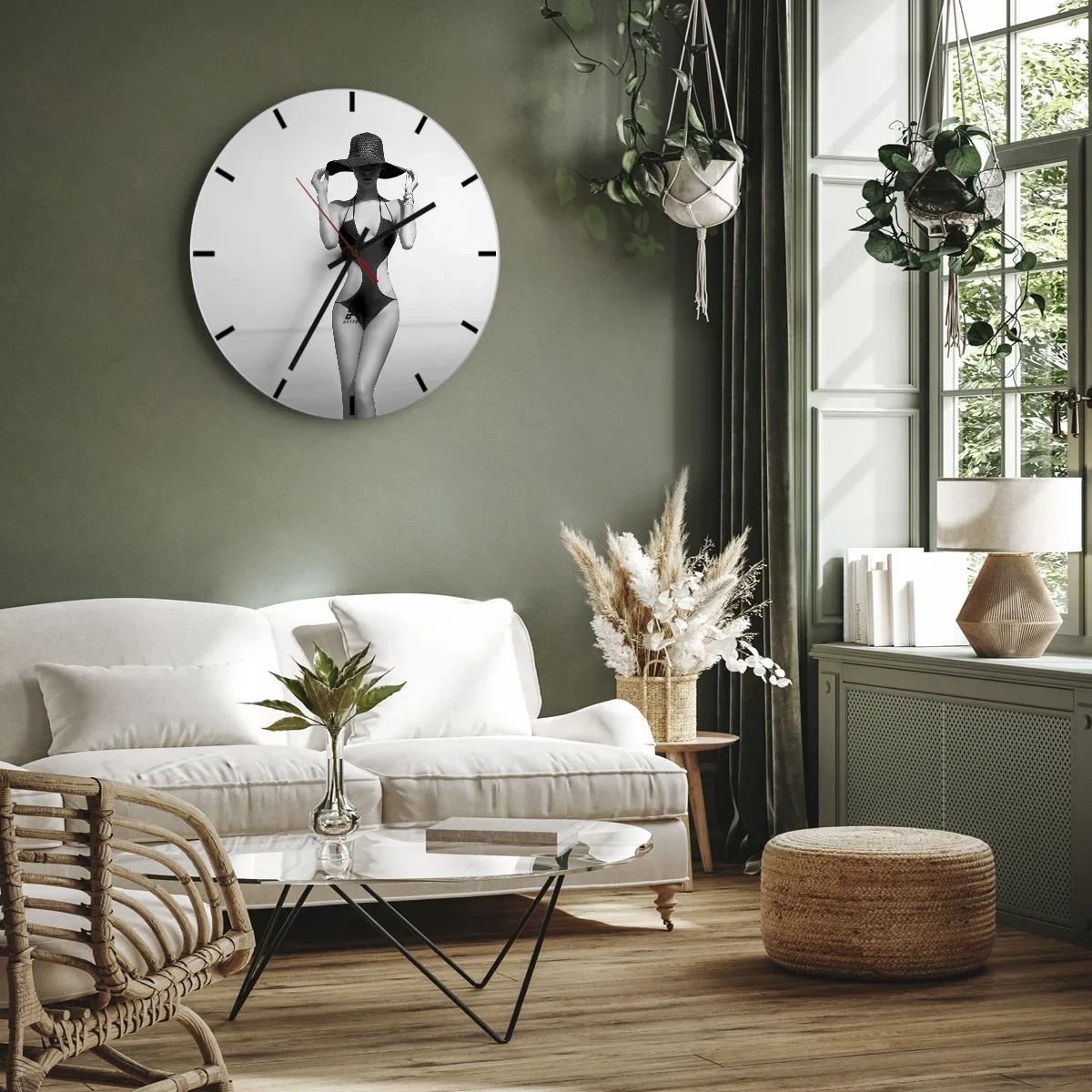 Väggklocka - Klocka på glas - Mitt förnamn är: Elegans - 40x40 cm