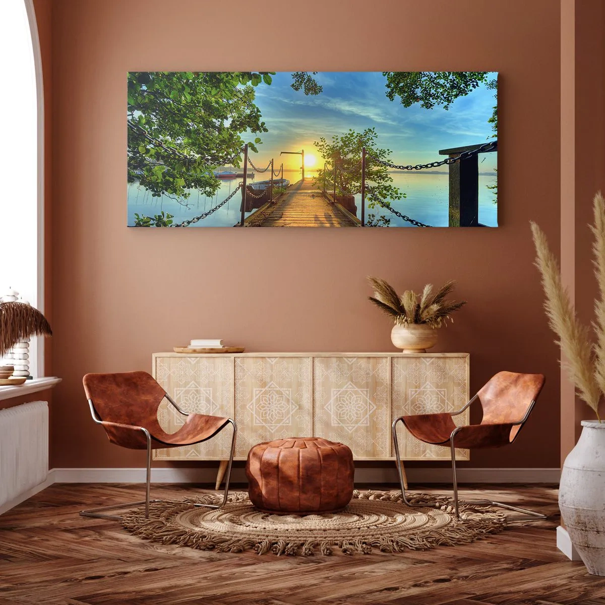 Canvastavla - Bild på duk - Solnedgång vid vatten - 100x40 cm