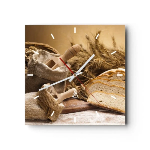 Väggklocka - Klocka på glas - Skivat bröd - 40x40 cm