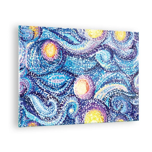 Glastavla - Bild på glas - En abstrakt tolkning av Stjärnnatten i intensiva färger - 70x50cm - Från van Goghs tavla - Modern väggdekoration för vardagsrum och sovrum ARTTOR