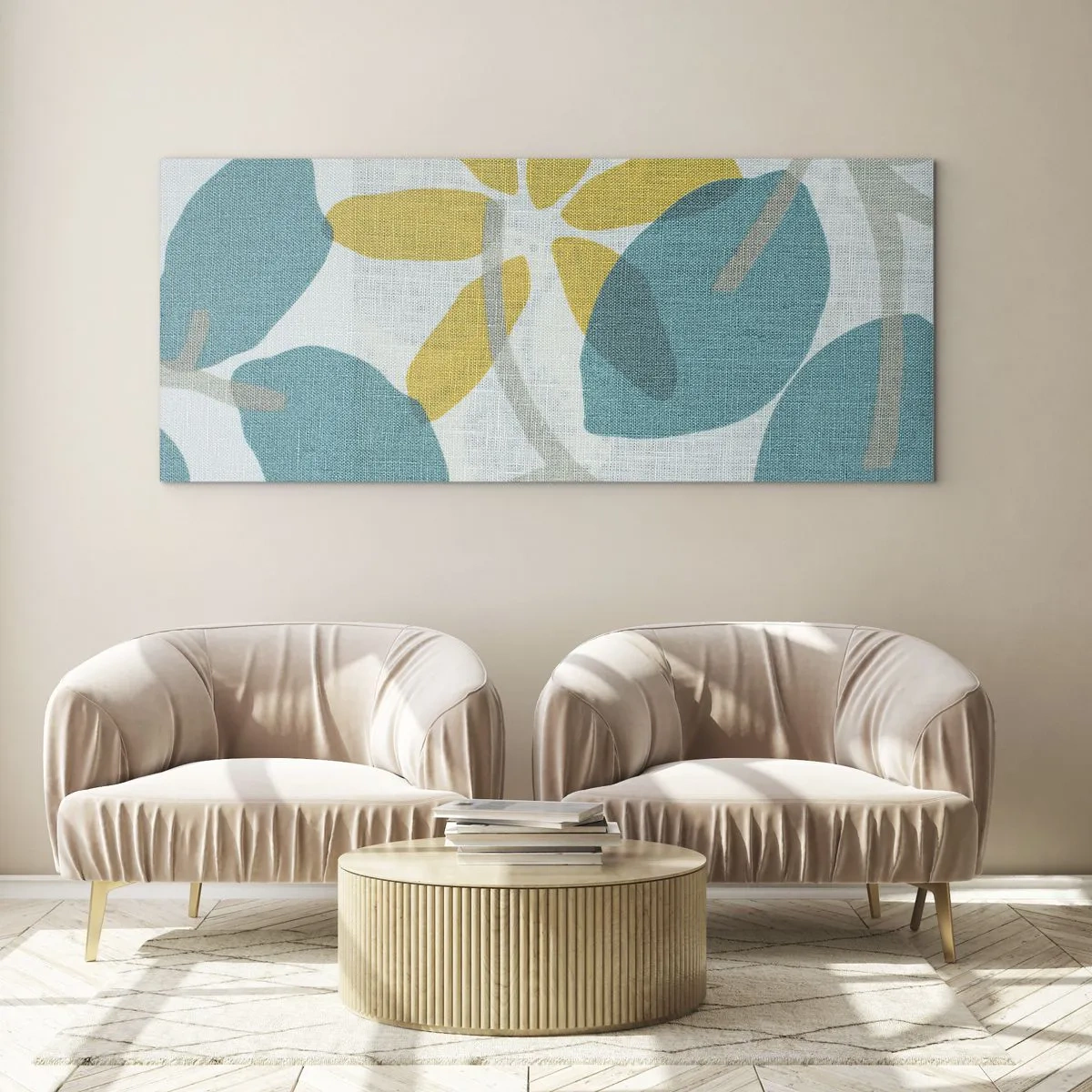 Glastavla - Bild på glas - Bland azurblå blad - 160x50 cm