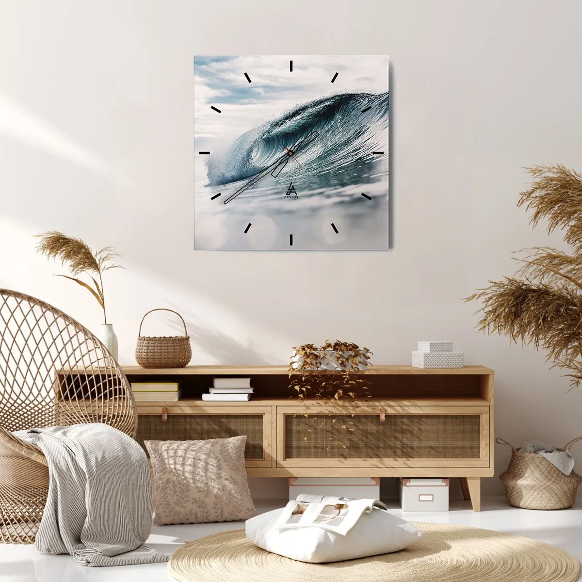 Väggklocka - Klocka på glas - Vattentopp - 40x40 cm