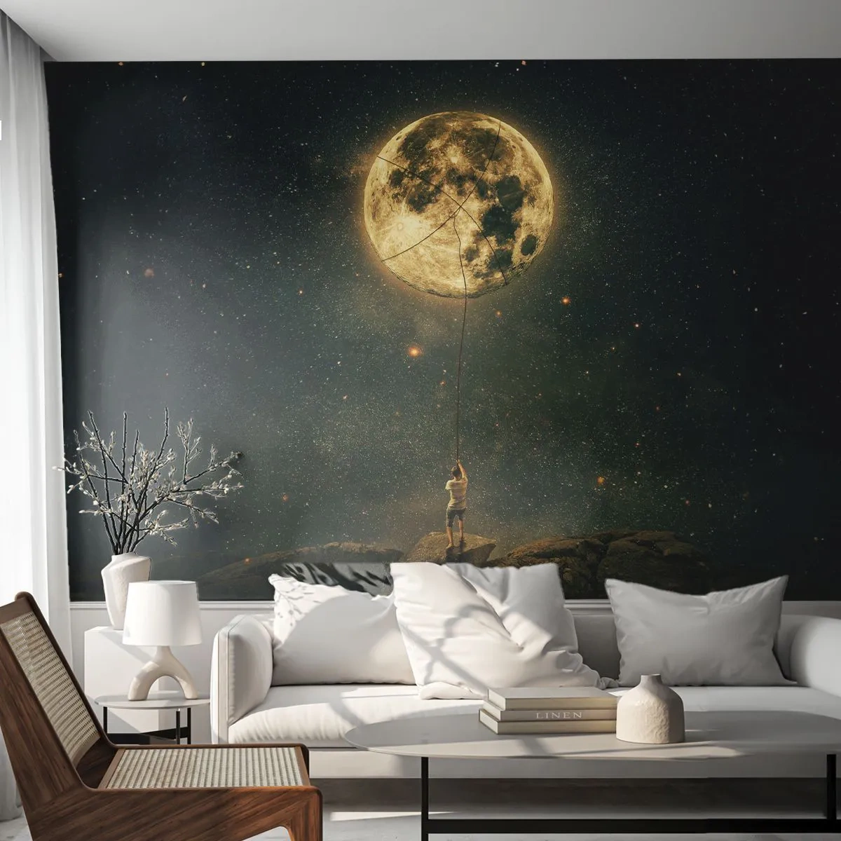 Fototapet Premium Sand - En man som stal månen - Måne, Stjärnor, Fantasi - 100x70 cm