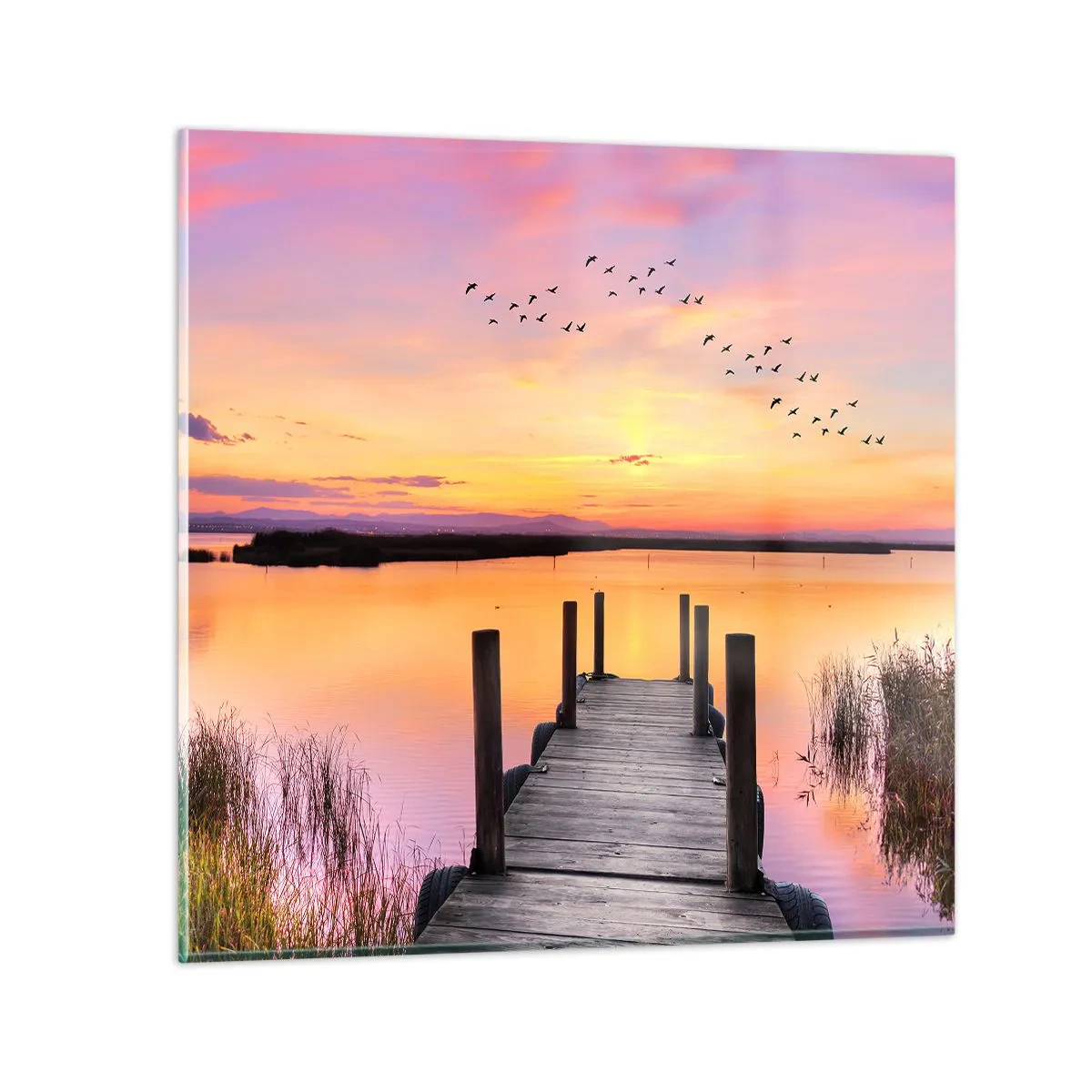 Glastavla - Bild på glas - Tyst viol gryning - 60x60 cm