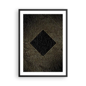 Affisch i svart ram - Gyllene geometriska linjer på svart bakgrund - 50x70cm - Geometri i glamourstil - Modern väggdekoration för vardagsrum och sovrum ARTTOR
