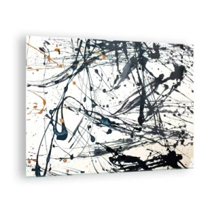 Glastavla - Bild på glas - Abstrakta fläckar och linjer på en ljus bakgrund - 70x50cm - Med eller utan någon mening? - Modern väggdekoration för vardagsrum och sovrum ARTTOR