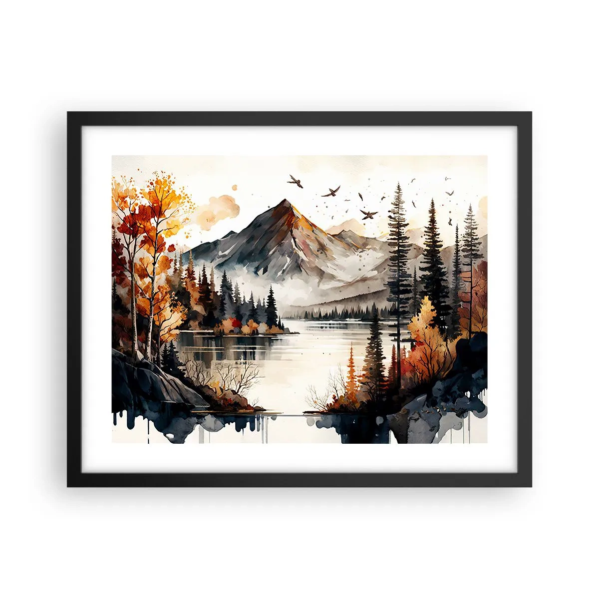 Affisch i svart ram - Gyllene höst i fjällen - 50x40 cm