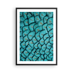 Affisch i svart ram - Makrofotografi av turkosa fjädrar med ett unikt mönster - 50x70cm - Den stora fjädergalan - Modern väggdekoration för vardagsrum och sovrum ARTTOR