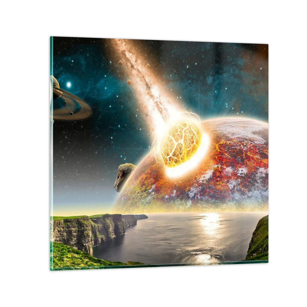 Glastavla - Bild på glas - Rymddrama - 50x50 cm