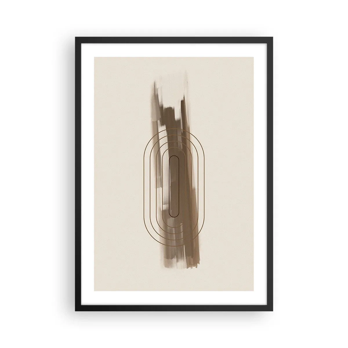 Affisch i svart ram - Geometrisk form i nyanser av brunt och beige - 50x70cm - Grå blåst - Modern väggdekoration för vardagsrum och sovrum ARTTOR