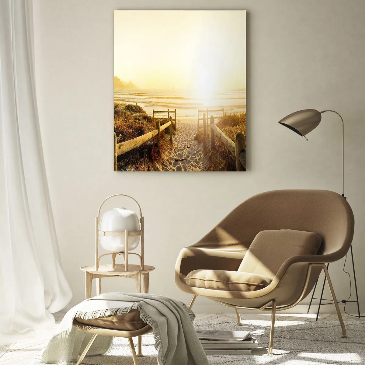 Glastavla - Bild på glas - Genom sanddynan mot solen - 50x70 cm