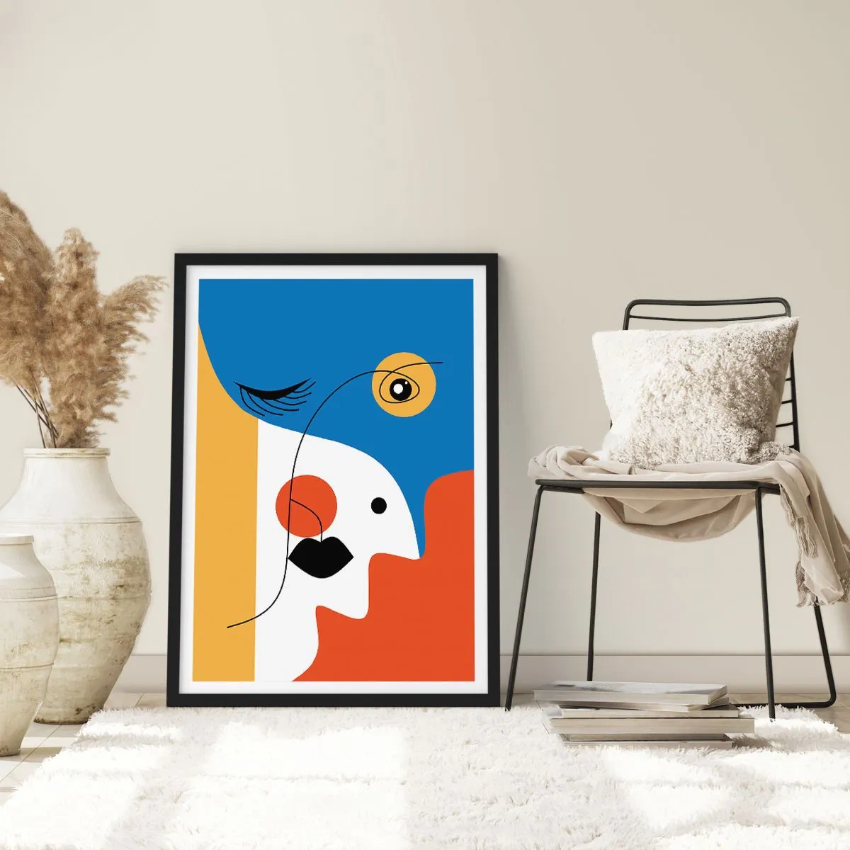 Affisch i svart ram - Ett kubistiskt porträtt i starka färger - 50x70cm - Dekonstruerat porträtt - Modern väggdekoration för vardagsrum och sovrum ARTTOR