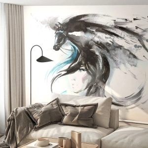 Fototapet Premium Canvas - Svarta prinsens galopp - Djur, Häst, Grafik - 150x105 cm