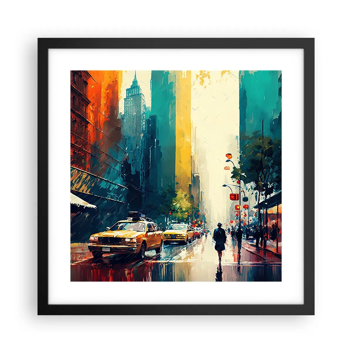 Affisch i svart ram - New York - här är till och med regnet färgstarkt - 40x40 cm