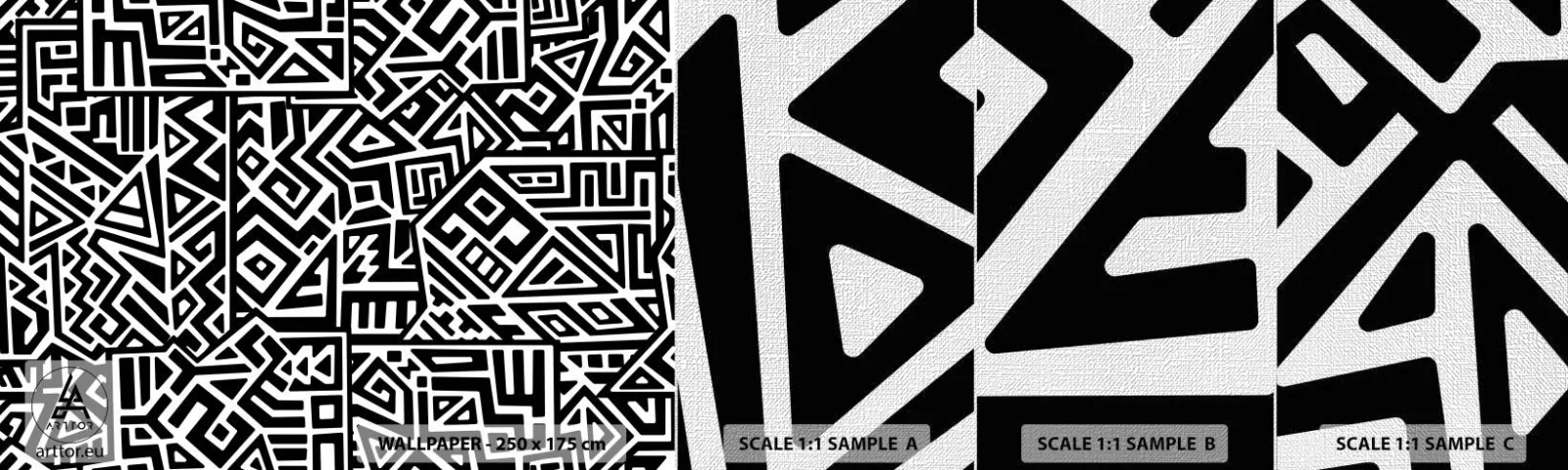 Provbit av fototapet Premium Canvas - Prekolumbisk komposition - Abstraktion, Bit, Svartvitt - 100x30 cm
