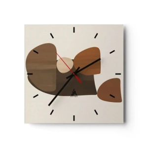 Väggklocka - Klocka på glas - Komposition i brun - 30x30 cm
