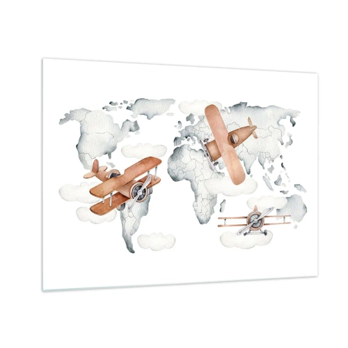 Glastavla - Bild på glas - Retro världskarta för flygplan för barn - 70x50cm - I den banbrytande andan - Modern väggdekoration för vardagsrum och sovrum ARTTOR