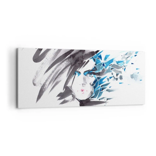 Canvastavla - Bild på duk - Sensuell porträtt i grått och blått - 100x40 cm