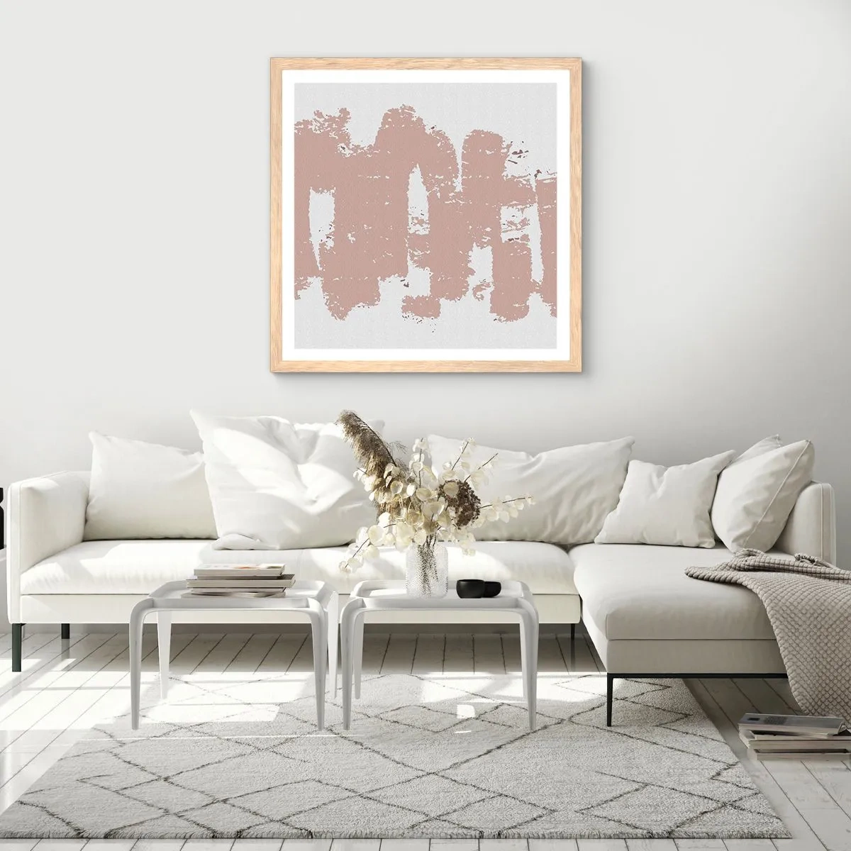 Affisch i ram av ljusek - Abstraktion i mjuk rosa - 40x40 cm