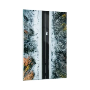 Glastavla - Bild på glas - Genom vinterskogen - 80x120 cm