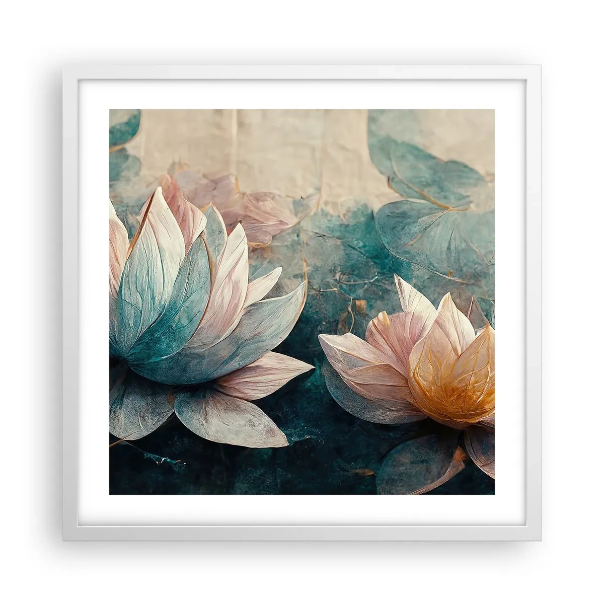 Affisch i vit ram - Stjärnor i en sjö - 50x50 cm