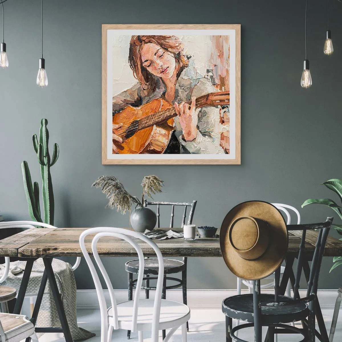 Affisch i ram av ljusek - Konsert för gitarr och en flickas hjärta - 40x40 cm