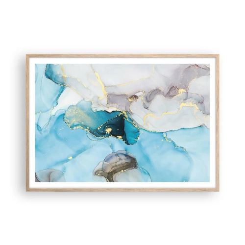 Affisch i ram av ljusek - Studie över mötet mellan grå och turkos - 100x70 cm