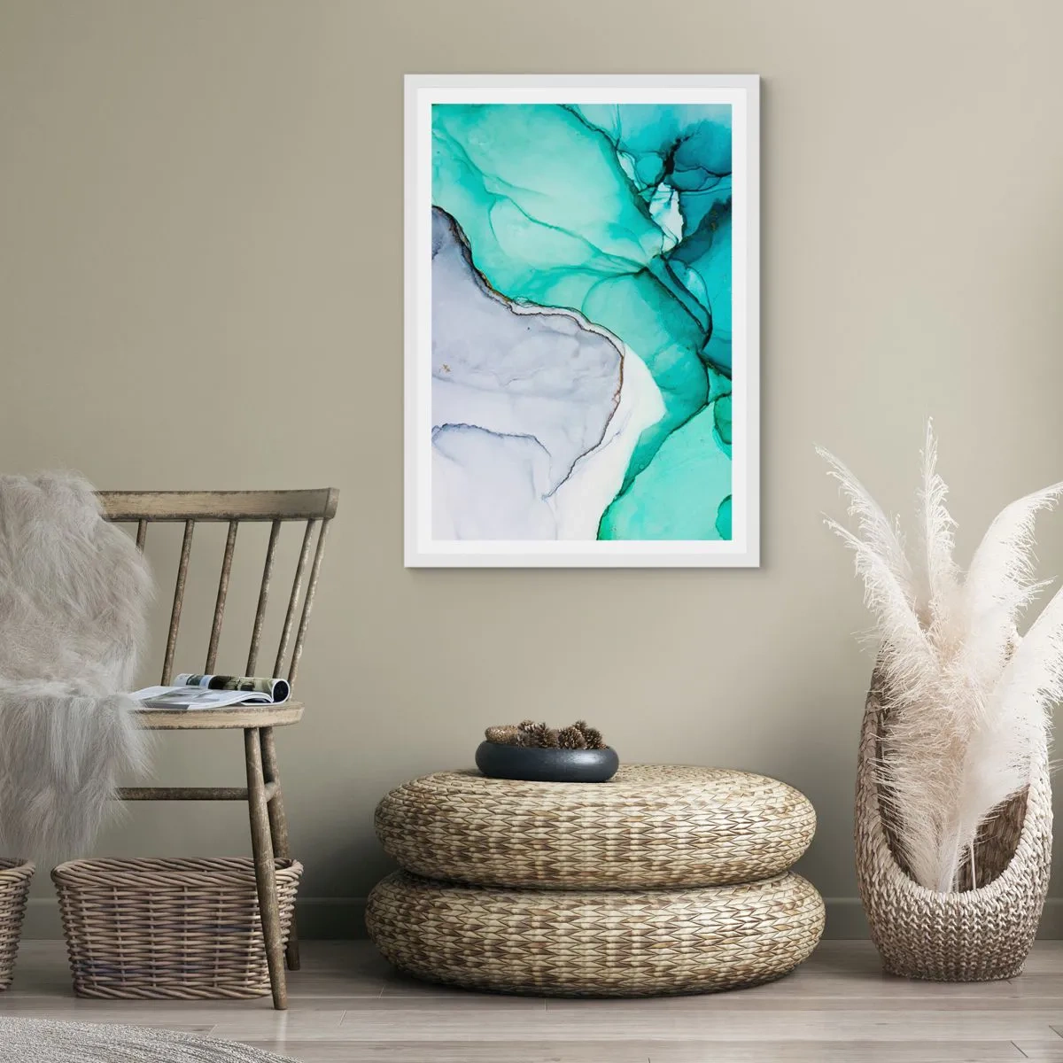 Affisch i vit ram - En studie i turkos - 70x100 cm