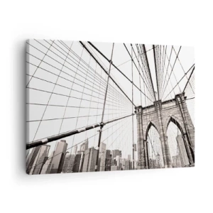 Canvastavla - Bild på duk - Brooklynbron i svartvitt - 70x50cm - Domkyrkan i New York - Modern väggdekoration för vardagsrum och sovrum ARTTOR